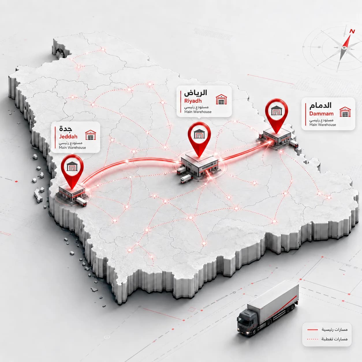 خريطة تفاعلية لمواقع مستودعات شركة الدعم الطبي داخل المملكة